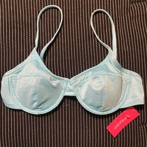 NWT Light Blue Metallic Bikini Top - L
